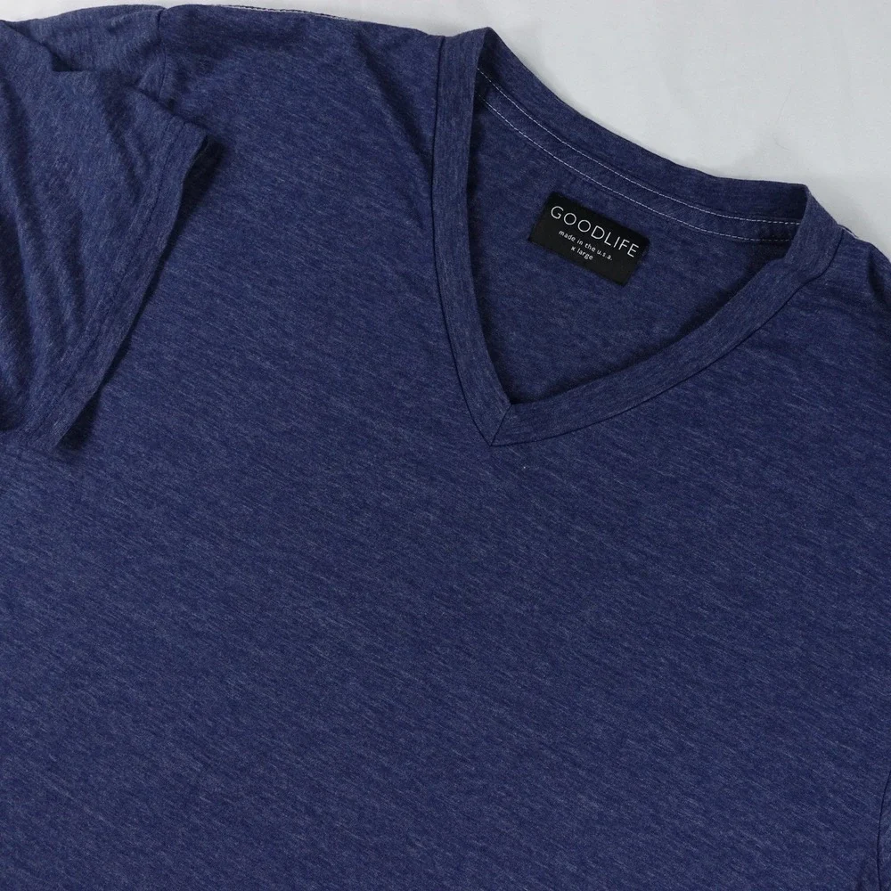 Goodlife T-Shirt Men's XL V-Neck Curved Hem Short Sleeve Cotton Poly Blue‎ USA